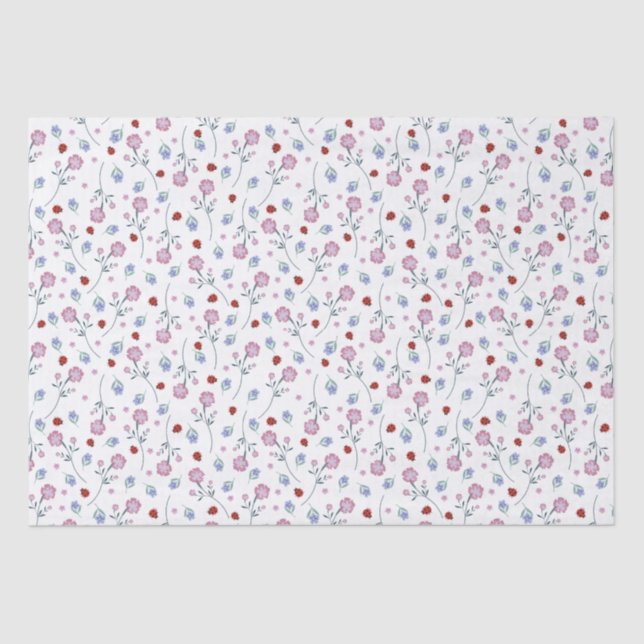 kids Cute Ladybug Polka dot Daisy Flower Pattern Tissue Paper (Front)