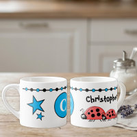 Kids cute ladybugs name initial blue