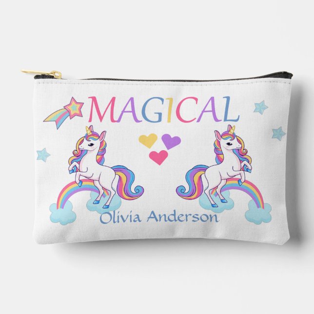 Kids Cute Magical Unicorn And Rainbow Small  Accessory Pouch (Front)