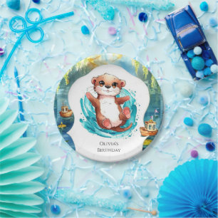 Kids Cute Otter Birthday Paper Plate