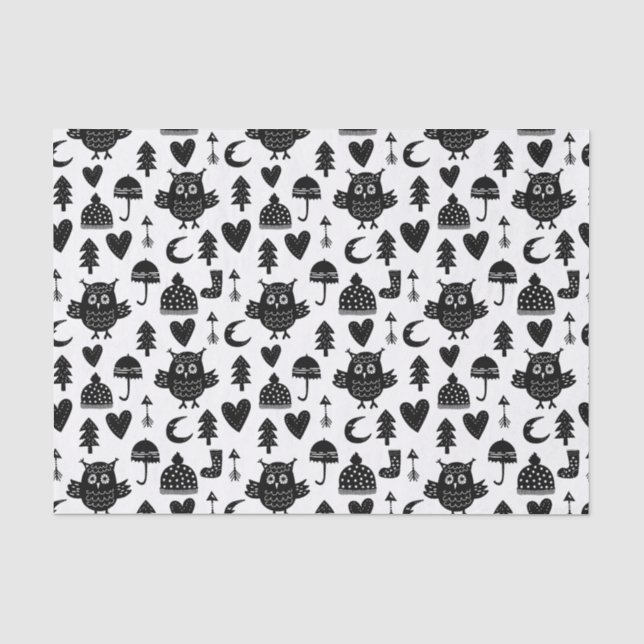 Kids Cute Owl Moon Heart Umbrella Winter Hat Tissue Paper (Front)