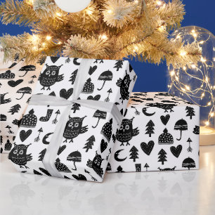 Kids Cute Owl Moon Heart Umbrella Winter Hat Wrapping Paper