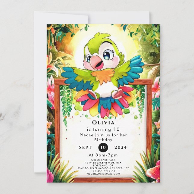 Kids Cute Parrot Birthday Invitation (Front)