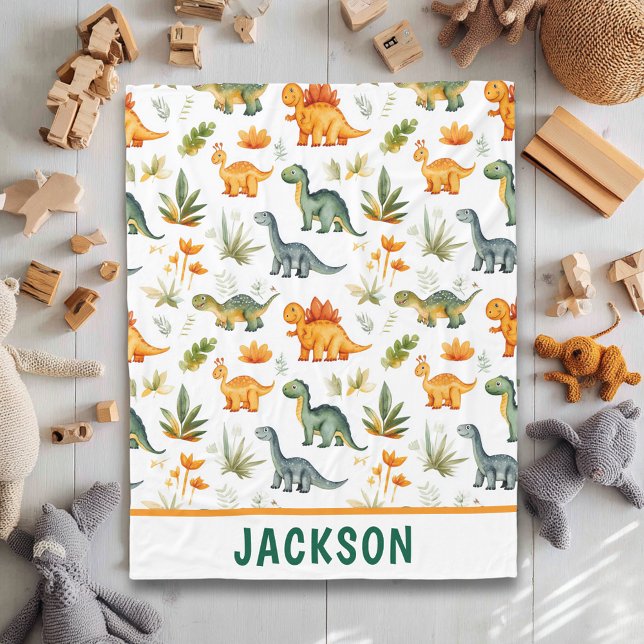 Kids Cute Personalized Dinosaur Pattern Fleece Blanket (Creator Uploaded)