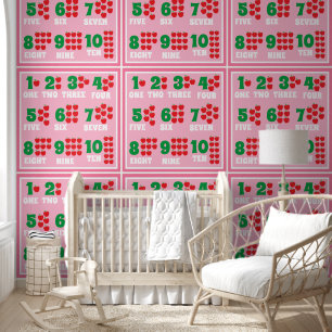 Kids Cute Pink Numbers Learning Repeat Pattern Wallpaper