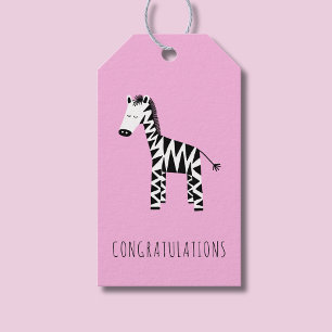 Kids cute pink zebra Congratulations Gift Tags