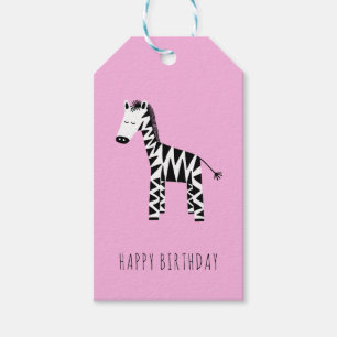 Kids cute pink zebra Happy Birthday Gift Tags