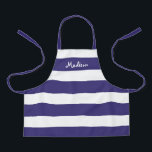 Kids Cute Purple Stripes Personalized Craft Apron<br><div class="desc">Your child will love crafting or helping you cook in this Kids Cute Purple Stripes Personalized Craft Apron. This modern design has wide horizontal stripes on all-over-print apron and name is in white whimsical lettering across the top. Perfect for kids to help with crafts, baking or cooking. CLICK PERSONALIZE TEMPLATE...</div>