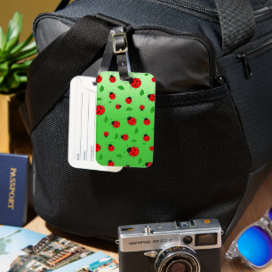 Kids Cute Red ladybug and green leave on gradient Luggage Tag