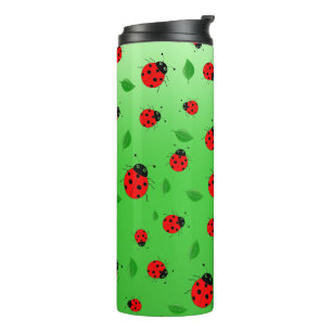 Kids Cute Red ladybug and green leave on gradient Thermal Tumbler