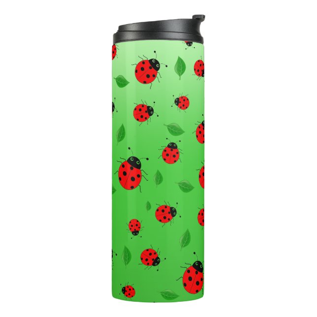 Kids Cute Red ladybug and green leave on gradient Thermal Tumbler (Rotated Left)