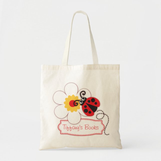 Kids cute red ladybug / ladybird library bag (Front)
