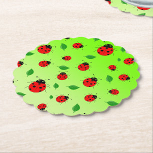 kids Cute Red  Ladybug Polka dot Spring Pattern Paper Coaster