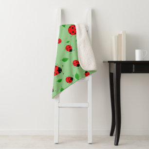 kids Cute Red  Ladybug Polka dot Spring Pattern Sherpa Blanket