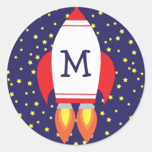 Kids Cute Rocket Monogram Envelope Seal Stickers