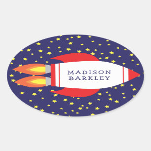 Kids Cute Rocket Ship Name Envelope Seal Stickers
