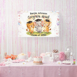 Kid's Cute Safari Graduation Banner w/ Name