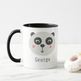 Kids Cute Scandi Panda Custom Name Two tone Mug