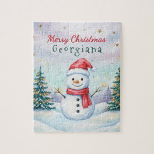 Kids Cute Snowman Personalized Name Christmas Jigsaw Puzzle