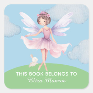 Kids Cute This Book Belongs To Fairy Ballerina Square Sticker