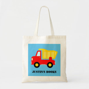 Kids cute toy dump truck library book tote bag