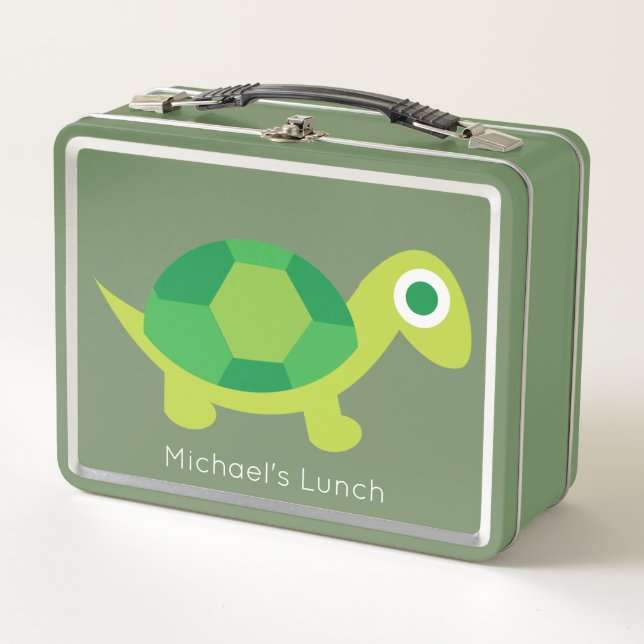 Kid's Cute Turtle Back to School Metal Lunchbox (Front)
