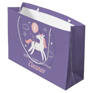 Kids Cute Unicorn Personalized Birthday  Large Gift Bag