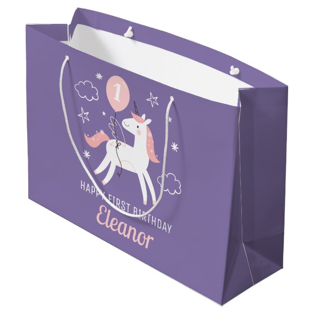 Kids Cute Unicorn Personalized Birthday  Large Gift Bag (Back Angled)