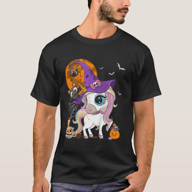 Kids Cute Unicorn Witch Hat Pumpkin Halloween Litt T-Shirt (Front)