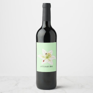 Kids Cute watercolor ladybug  Bee on lily Flower Wine Label