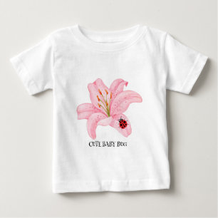 Kids Cute watercolor ladybug on Pink lily Flower Baby T-Shirt