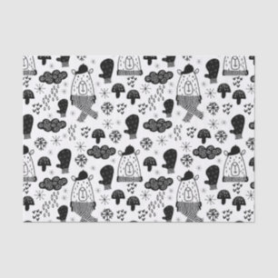 Kids Cute Winter Bear Hat Mitten Snow Cloud B/W Tissue Paper