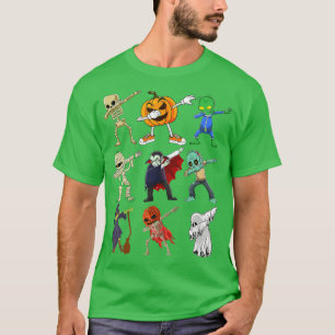 Kids Dabbing Halloween Skeleton Zombie Scary Pumpk T-Shirt