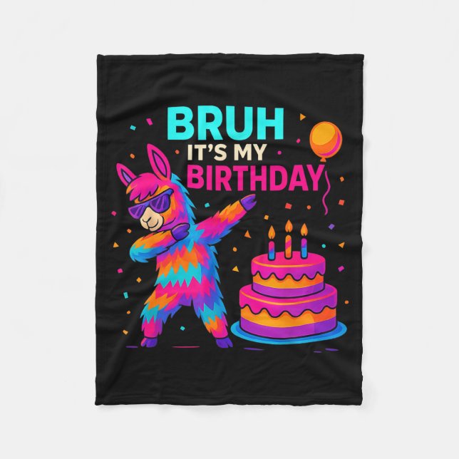 Kids Dabbing Llama Birthday Funny Bday Party Tee  Fleece Blanket (Front)