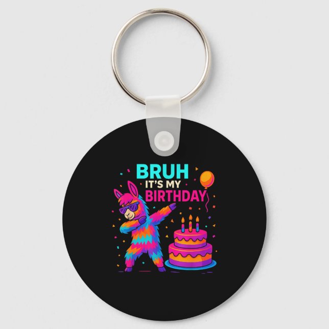 Kids Dabbing Llama Birthday Funny Bday Party Tee  Keychain (Front)
