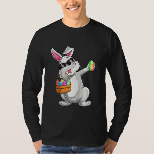 Kids Dabbing Rabbit Easter Day Eggs Hunting Basket T-Shirt