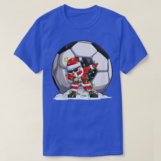 Kids Dabbing Santa Christmas Lights Soccer Santa B T-Shirt (Design Front)