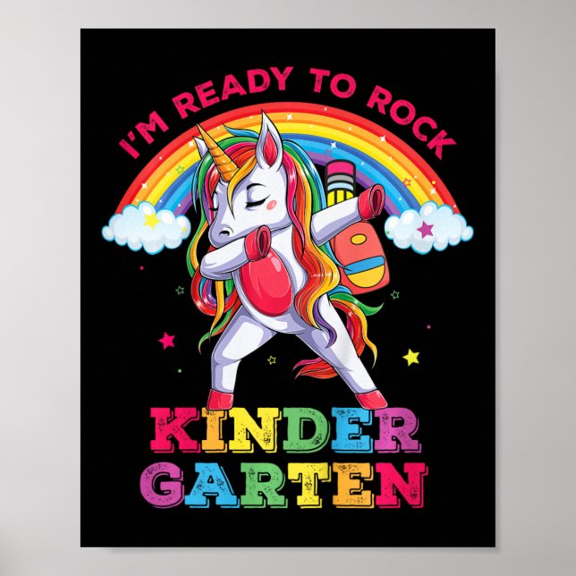 Kids Dabbing Unicorn Im Ready To Rock Kindergarten Poster (Front)