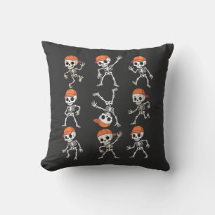 Kids Dancing Skeleton Halloween Throw Pillow