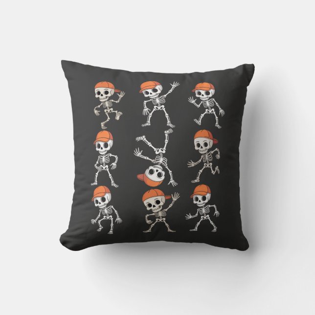 Kids Dancing Skeleton Halloween Throw Pillow (Front)