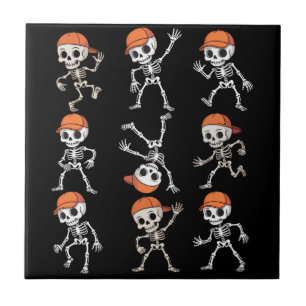 Kids Dancing Skeleton Halloween Tile