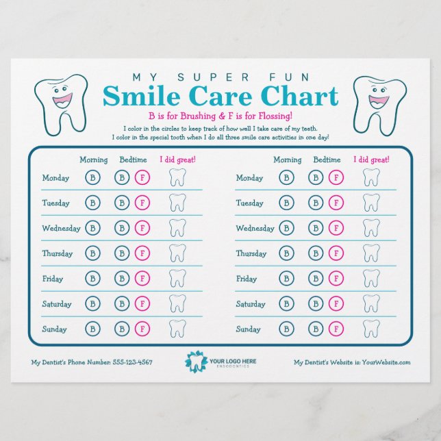 Kids Dental Smile Care Chart Flyer (Front)