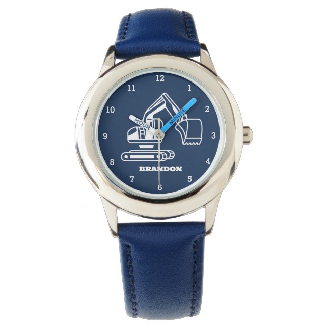 Kids Digger Boys Blue Custom Name Watch (Front)