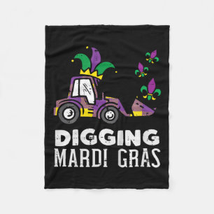 Kids Digging Mardi Gras Bulldozer Truck Cute Boys Fleece Blanket