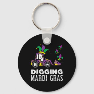 Kids Digging Mardi Gras Bulldozer Truck Cute Boys  Keychain
