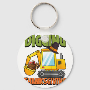 Kids Digging Thanksgiving Day Cool Excavator Turke Keychain