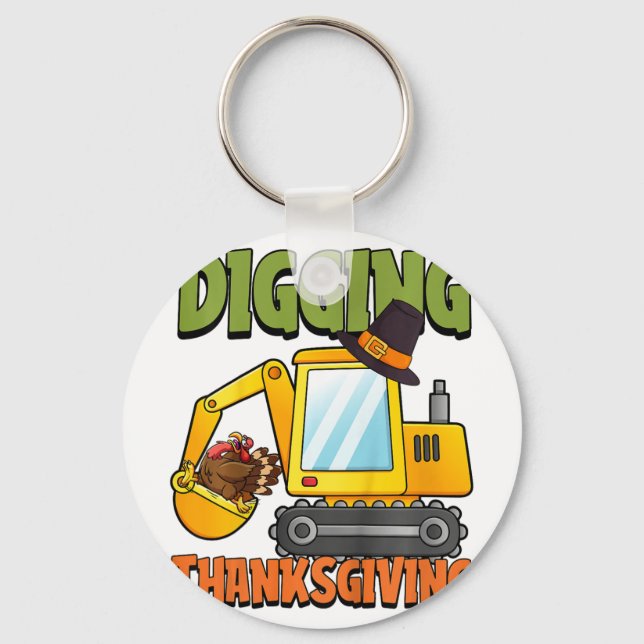 Kids Digging Thanksgiving Day Cool Excavator Turke Keychain (Front)