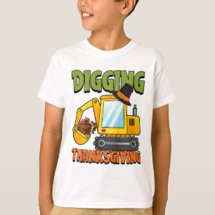 Kids Digging Thanksgiving Day Cool Excavator Turke T-Shirt