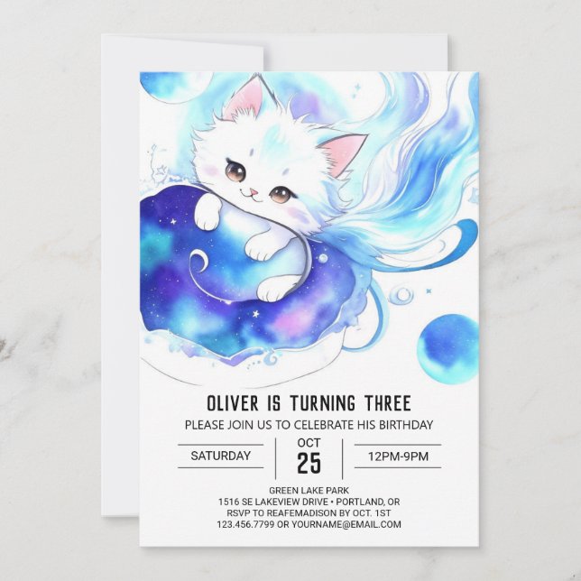 Kids' Digital Kitty Birthday Invitation (Front)
