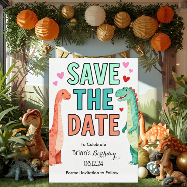 Kids Dino Birthday Party Save The Date Invitation (Creator Uploaded)